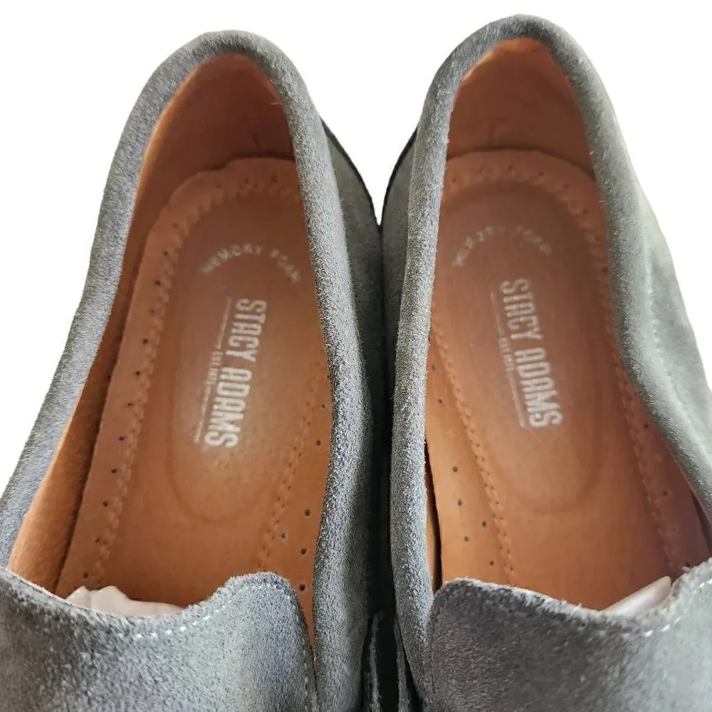 Stacy Adams Suede Loafers Mens 11.5 Neville Moc Toe Bit Loafer Gray Leather‎